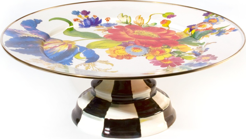 10654510 Mackenzie-Childs Блюдо сервировочное на подставке 40см (белое) Flower Market Сталь 