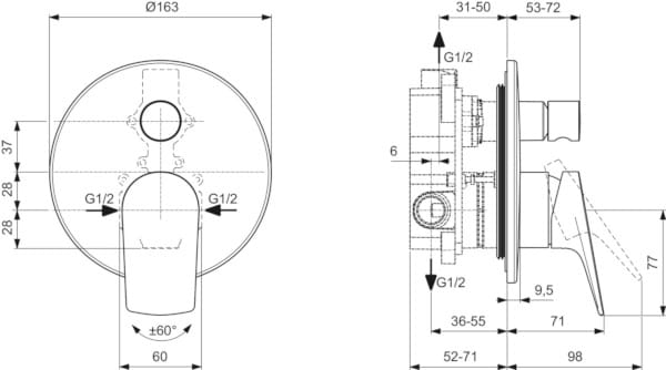 Встраиваемый смеситель для душа с переключателем Ideal Standard La Dolce Vita ARCH-00044203 - Вид №8