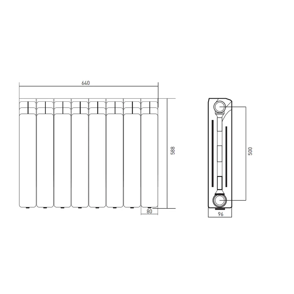 Радиатор секционный Equation Aluminium 500/96 8 секций боковое подключение алюминий белый 86565614 STLM-2048518  - Вид №6