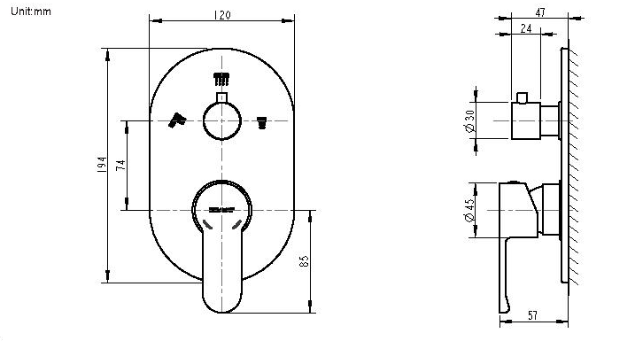 Смеситель встраиваемый в стену (3-функц.) NEW MOON P69191C-RUS bravat - Вид №1