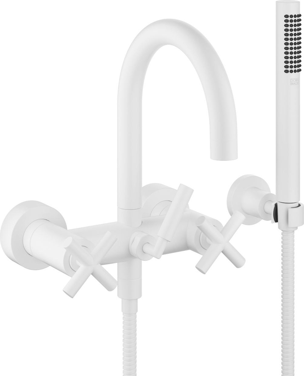25133892-10 Смеситель для ванны для настенного монтажа с комплектом с душевым шлангом - белый матовый Dornbracht Tara 