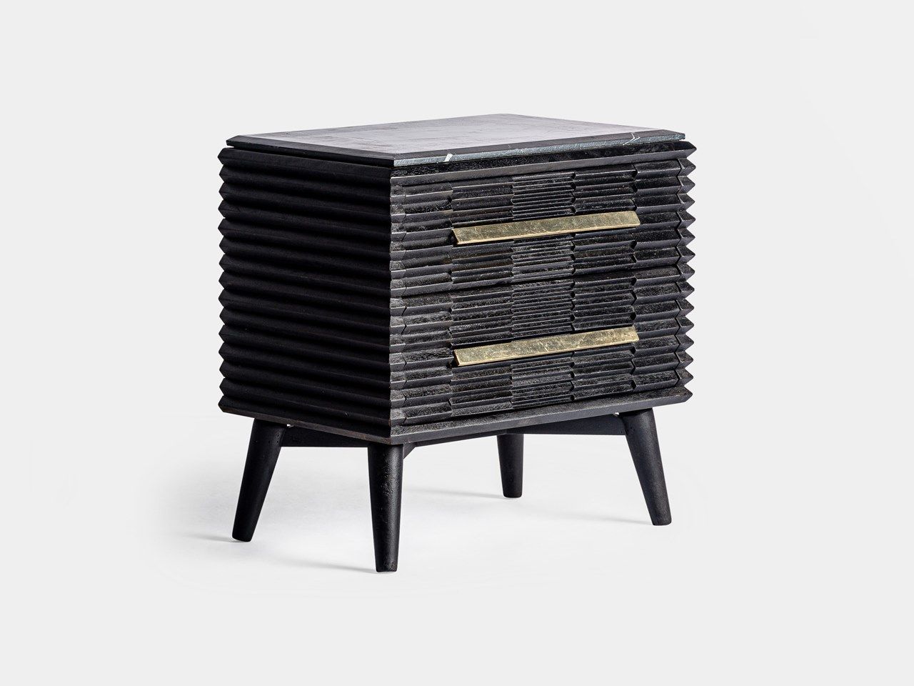 Тумбочка из дерева манго и мрамора с ящиками Vical Home Plissé Wood ARCH-00043665 - Вид №1