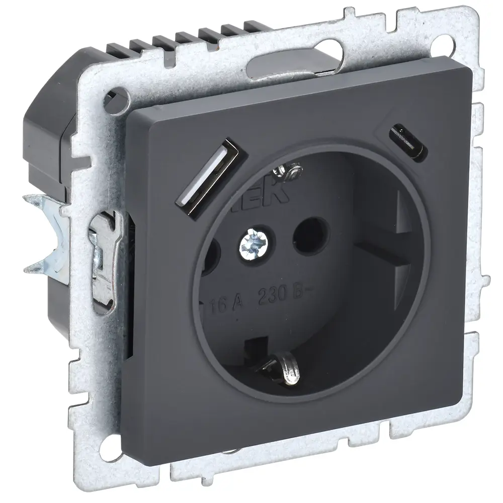 Розетка USB встраиваемая IEK Brite с заземлением, графит 87761577 STLM-1585253