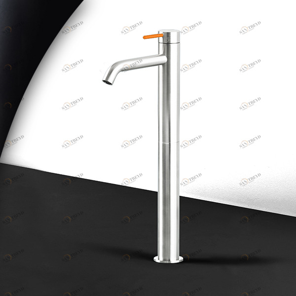 Смеситель для раковины сталь глянцевая с оранжевой ручкой Toki Radomonte TKI6LCIL14