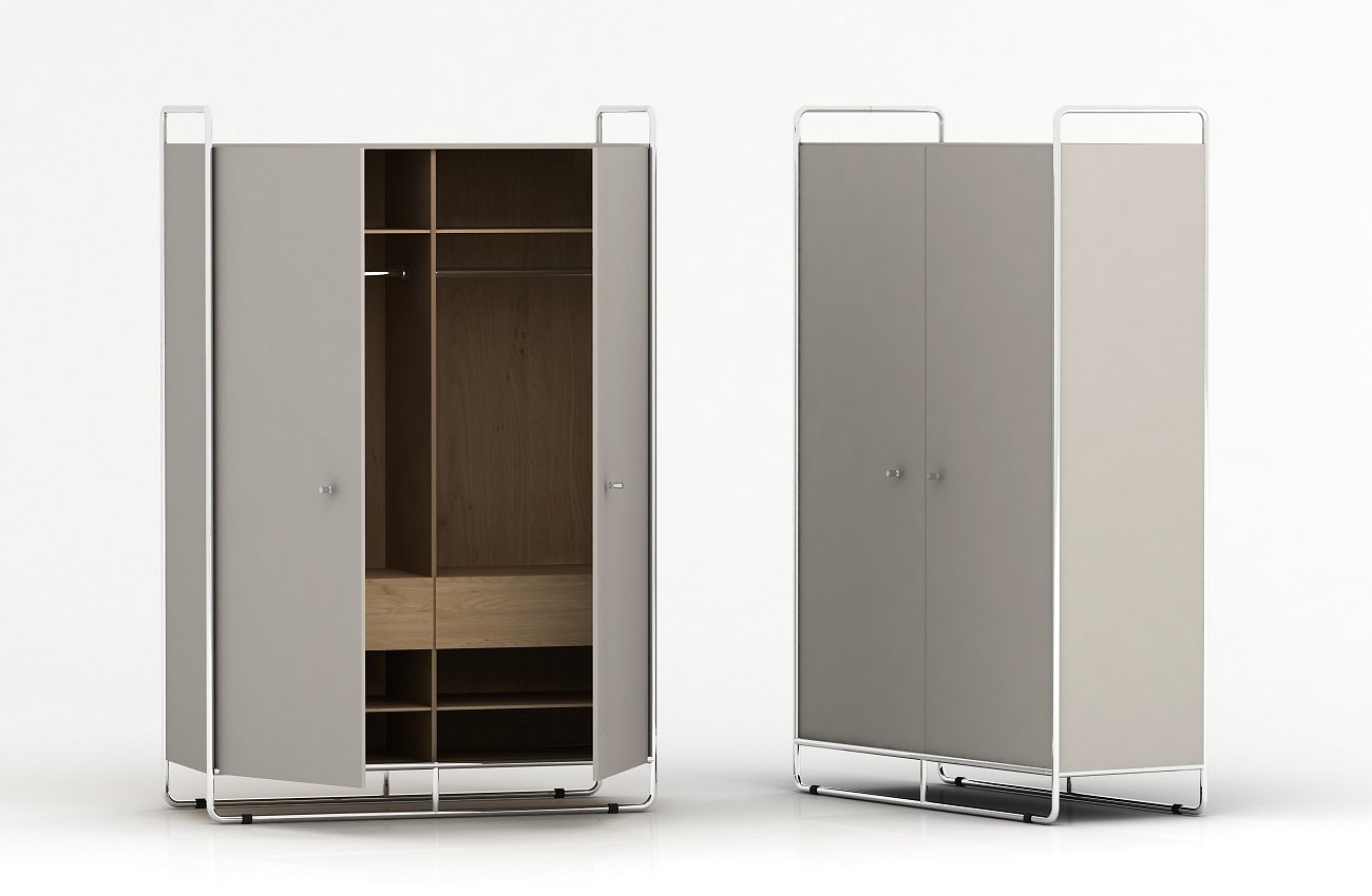 Шкаф двухдверный на металлических ножках светло-серый Bauhaus WOODI  00-3966114 Серый  - Вид №2