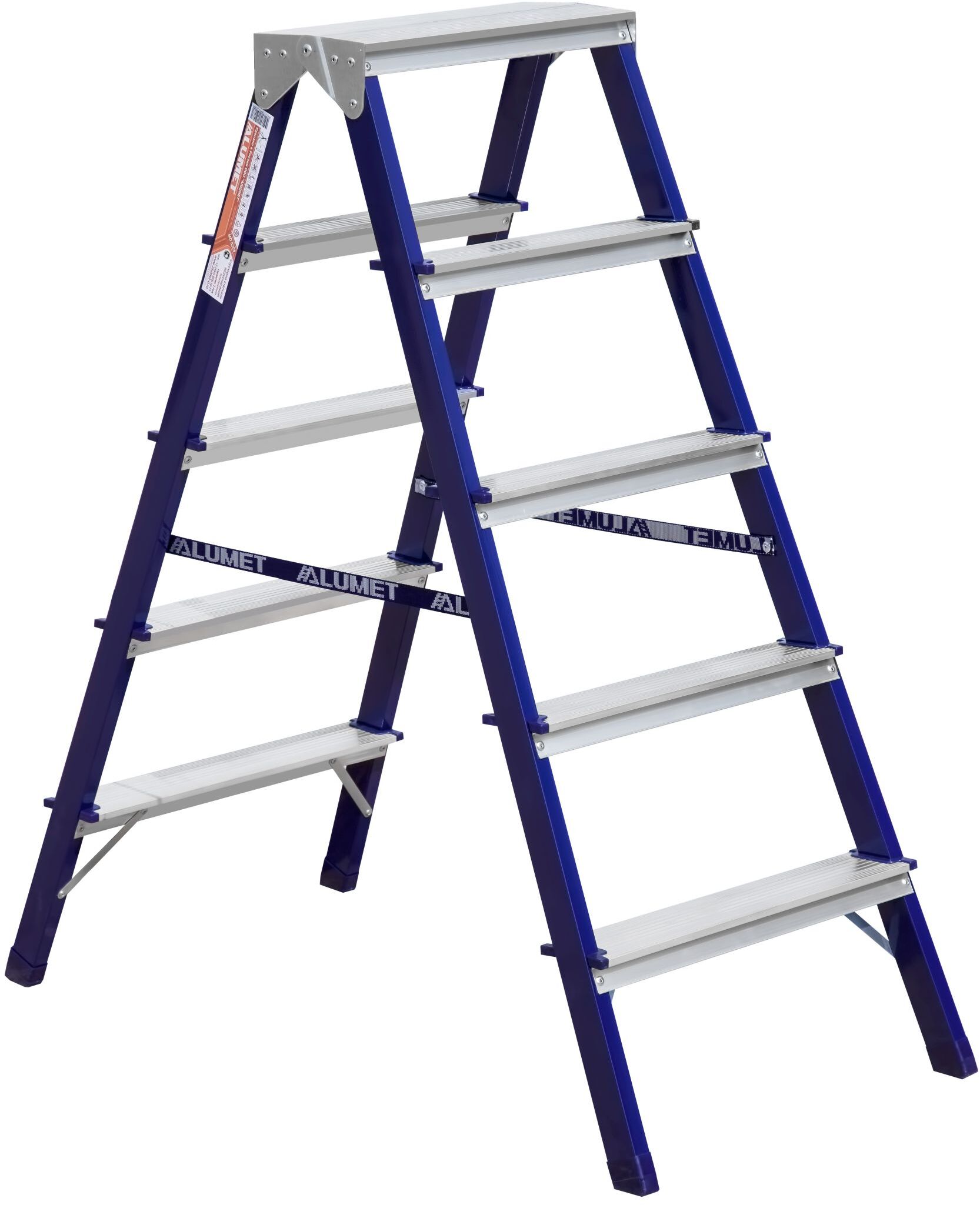 Стремянка стальная двухсторонняя с алюминиевыми ступенями MD 8205