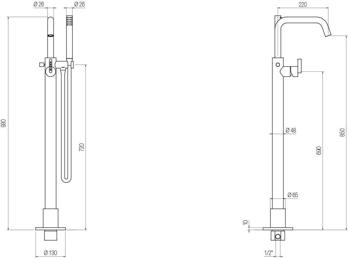 GEDA Смеситель для ванны из латуни напольный с переключателем и ручным душем Koè Pvk Santreyd - Вид №1