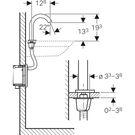 116.184.21.1 Смеситель для раковины Geberit Piave, вертикальный монтаж, питание от батарей, с функциональным блоком для скрытого монтажа Geberit  - Вид №2
