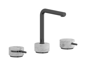 Смеситель для раковины на 3 отверстия с коротким изливом в комплекте с донным клапаном. WE ARE IB mm392cf_1 Black Chrome Marmo