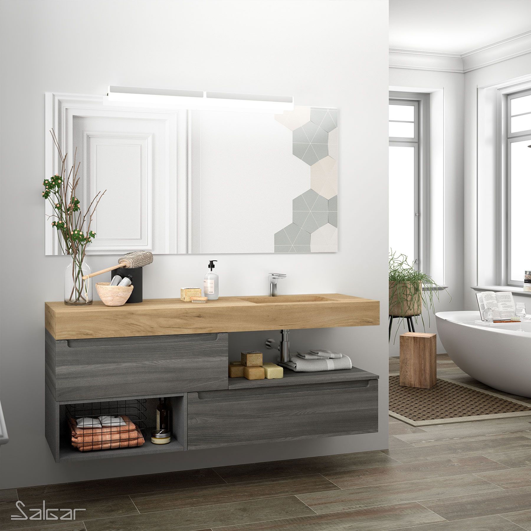 24470 SALGAR COMPAKT 46 от 600 до 800 мм с 1 встроенной мойкой ДУБ АФРИКАНСКИЙ 