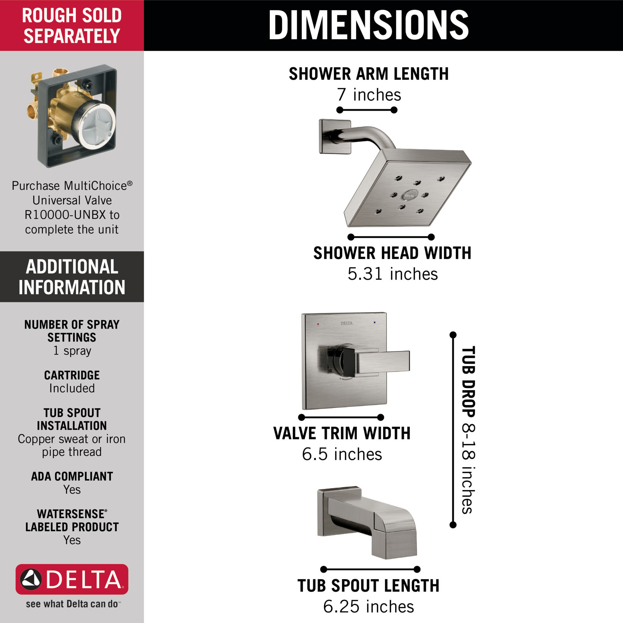 Monitor® 14 Series H2Okinetic® для ванны и душа Delta Faucet T14494-SSH2O - Вид №2