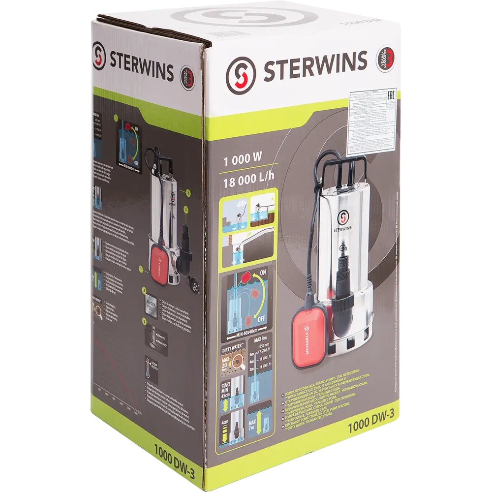Насос погружной дренажный Sterwins Inox DW-3 для грязной воды, 18000 л/час 15088130 STLM-2104075  - Вид №4