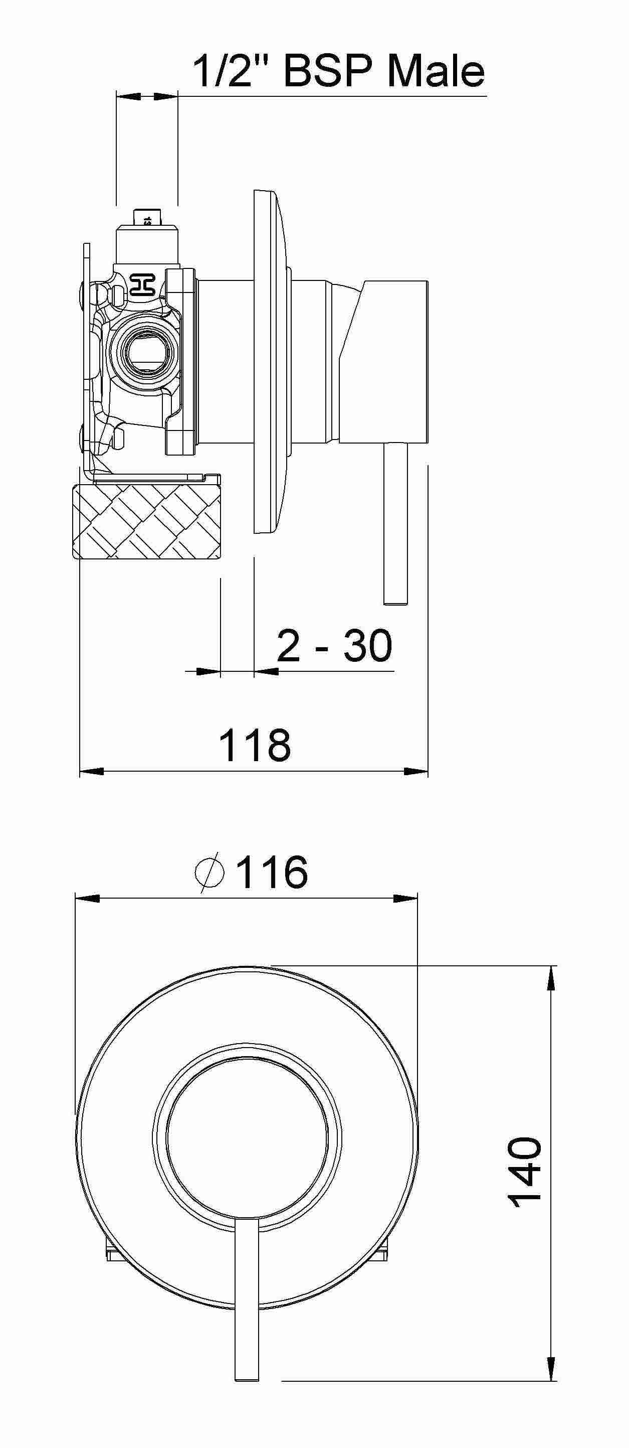 MMAPS2CP Минималистичный смеситель для душа с Fastflow II Methven Minimalist - Вид №1