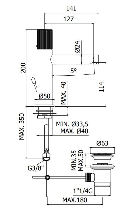 Смеситель для раковины с автоматическим сливом RUBINETTERIA PAFFONI Jo ARCH-00124847 - Вид №1