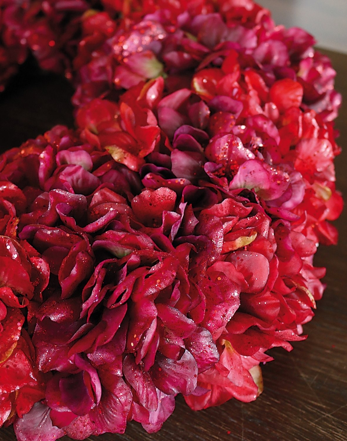 2010 432 a3 Искусственный венок из гортензии с глиттером, Ø 55 см, бордово-золотой H-andreas  - Вид №11