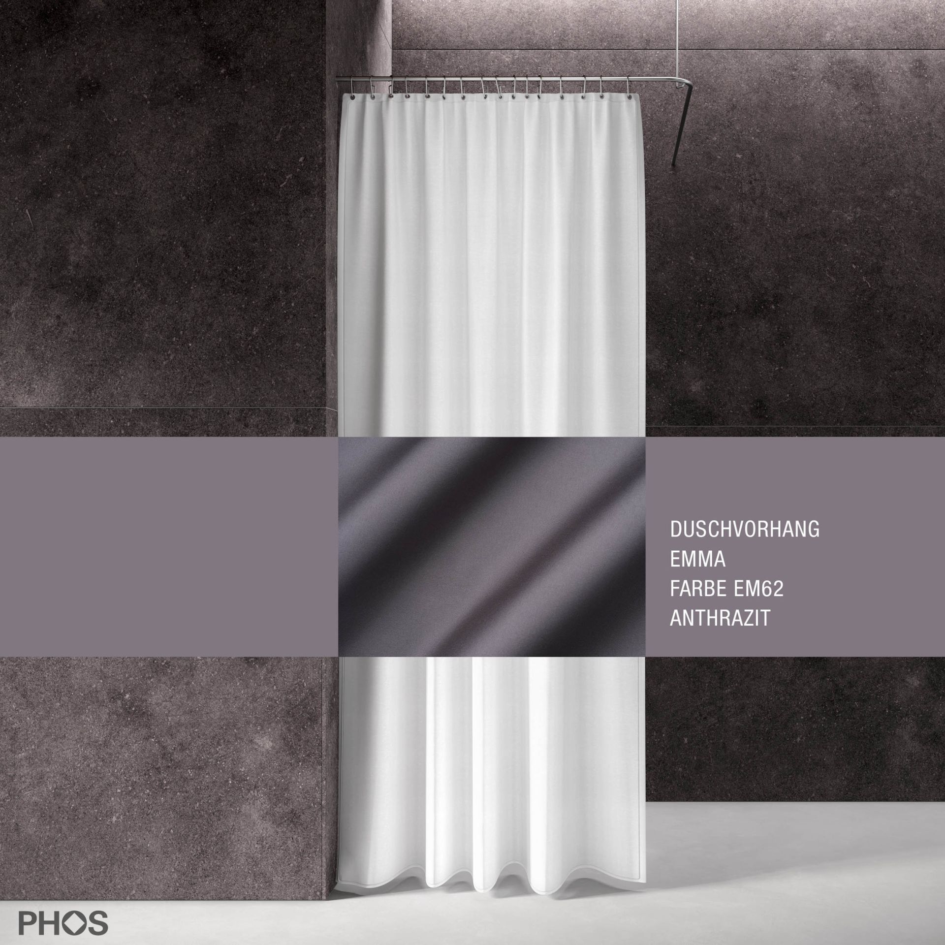 DV-EMMA200-70-EM62 Занавеска для душа эмма антрацит, длина 200 см, ширина 70 см. PHOS 