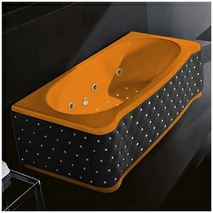 Ванна Gruppo treesse New Classic Young ATC-V674Q-DX-KCS-OZ оранжевая с золотой фурнитурой гидромассажем аэромассажем и дезинфекцией прямоугольная правая чёрная кожа кристаллы сваровски