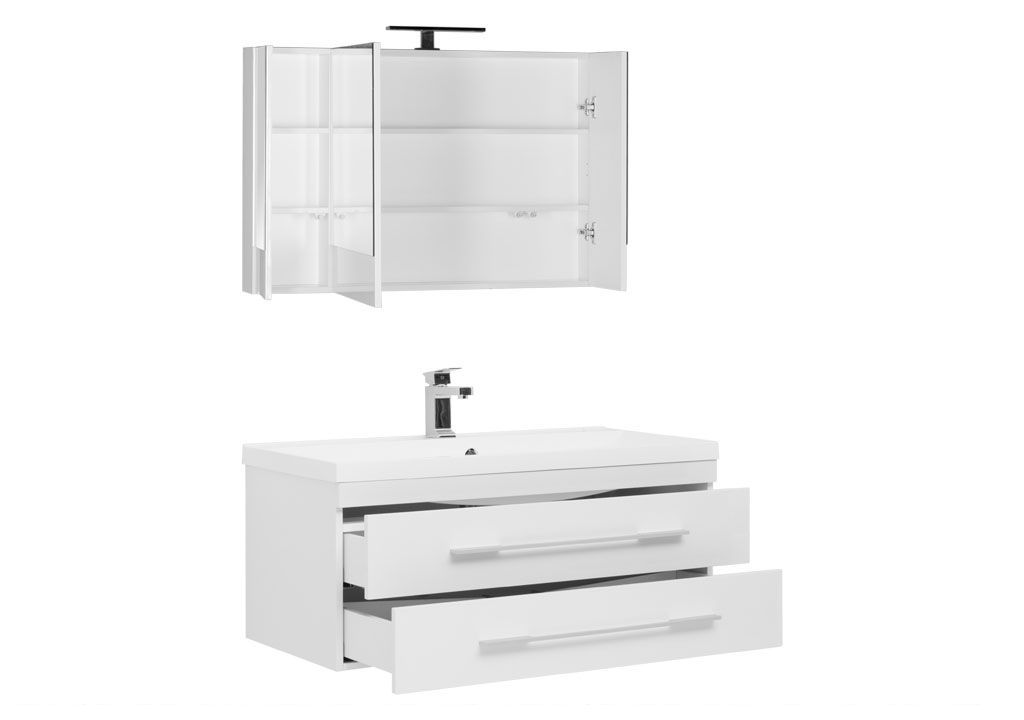 Комплект мебели для ванной Aquanet Нота NEW 100 белый (камерино) 00230303 - Вид №1