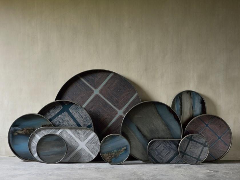 Ethnicraft Круглый поднос из дерева и стекла Linear flow 20913 - Вид №3