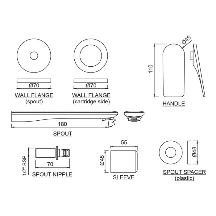 Однорычажный настенный смеситель для раковины с 2 отверстиями JAQUAR Laguna ARCH-00141945 - Вид №6