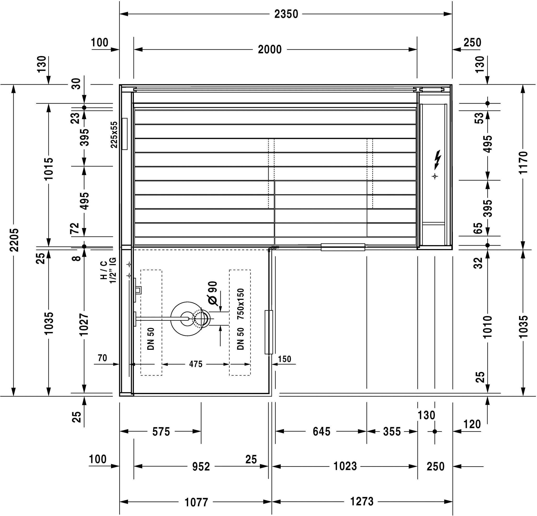 750313002011001 Сауна Inipi Ama, пристенный и угловой вариант Inipi #7503 2350 x 2205 x 2220 мм
Исполнение: американский орех (нат.шпон) Белый глянцевый декор Duravit  - Вид №3