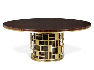 Круглый обеденный стол из латуни и черного дерева