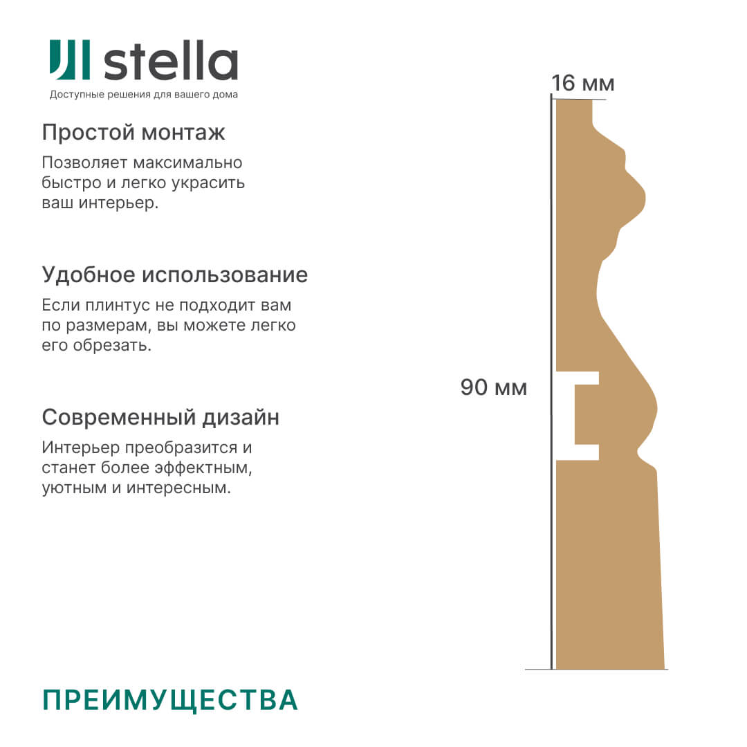 Наличник МДФ Stella Белый 90R 2200*90*16мм (упак. 5шт) Standart STSR-937 - Вид №1