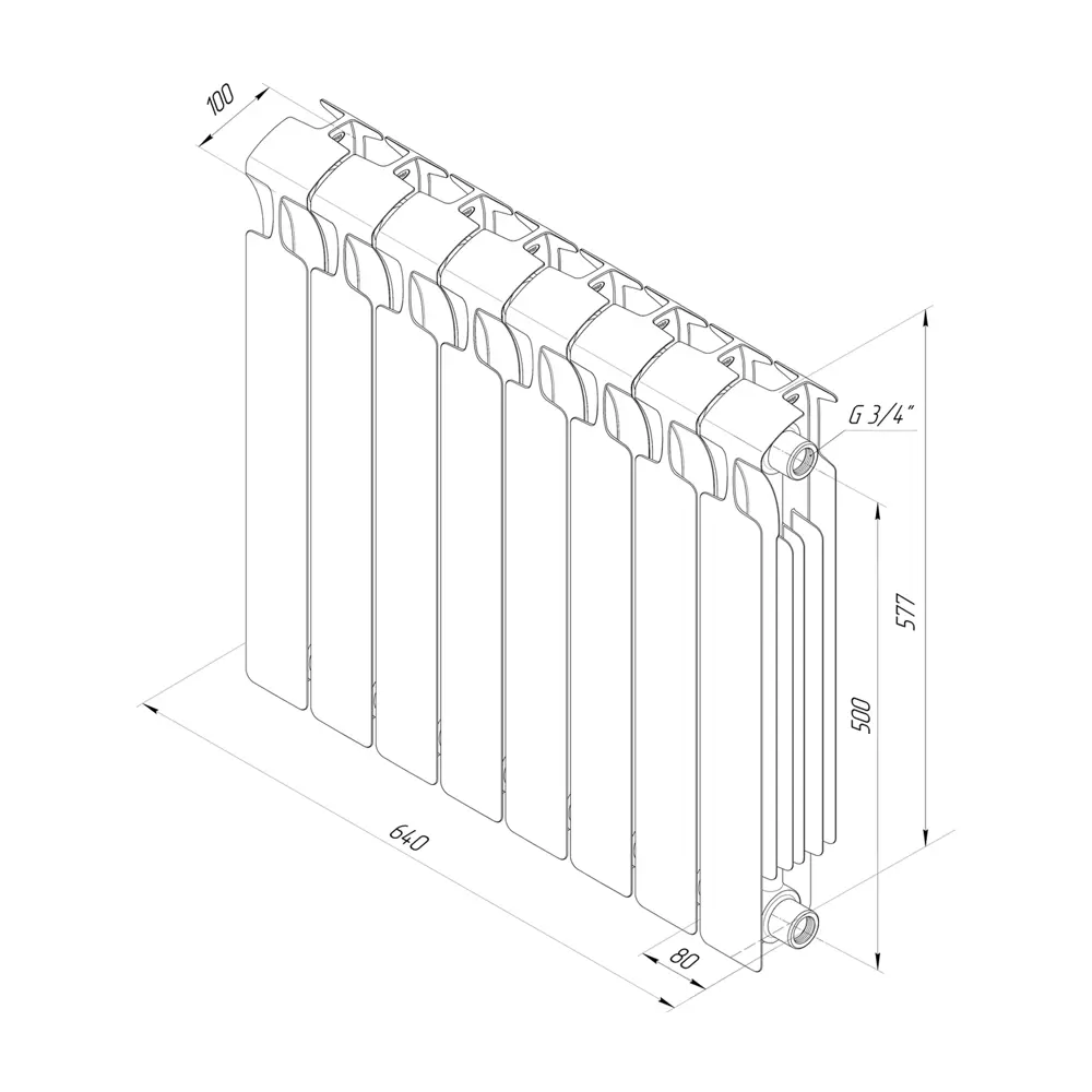 Радиатор секционный Rifar Monolit M50008RAL9005 500/100 8 секций боковое подключение биметалл черный 82560797 STLM-2144999 - Вид №7