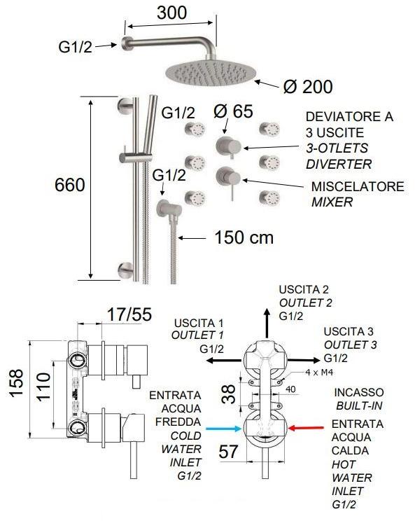 Remer Rubinetterie Душевой набор из нержавеющей стали с лейкой X style inox sun-id-1386123 - Вид №4