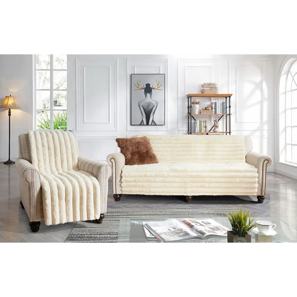 Накидка на диван 90x210 см искусственный мех цвет экрю 89049331 STLM-2148480 Santreyd