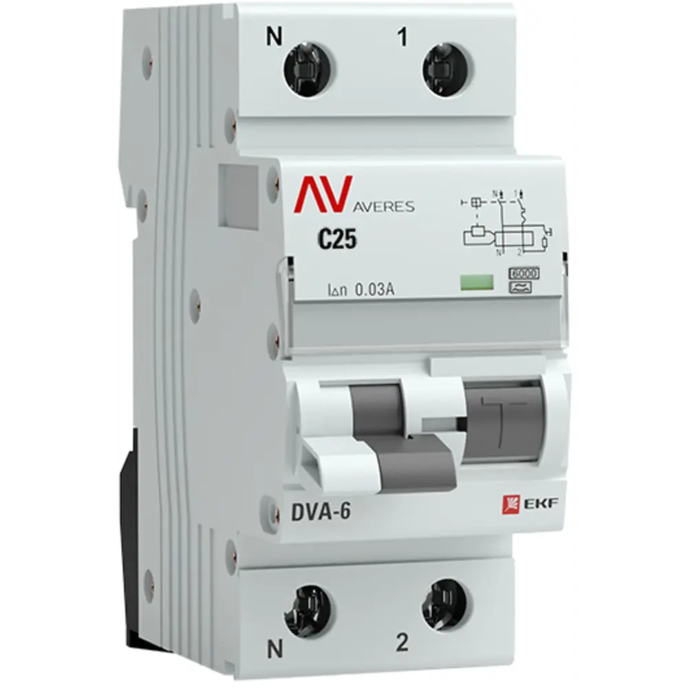 Дифференциальный автомат EKF DVA-6 25А с защитой от утечек 30 мА 82502631 STLM-1111602