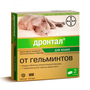 ПР0048414 Антигельминтик для кошек BAYER Дронтал (4килограмма), 2 таблетки Elanco