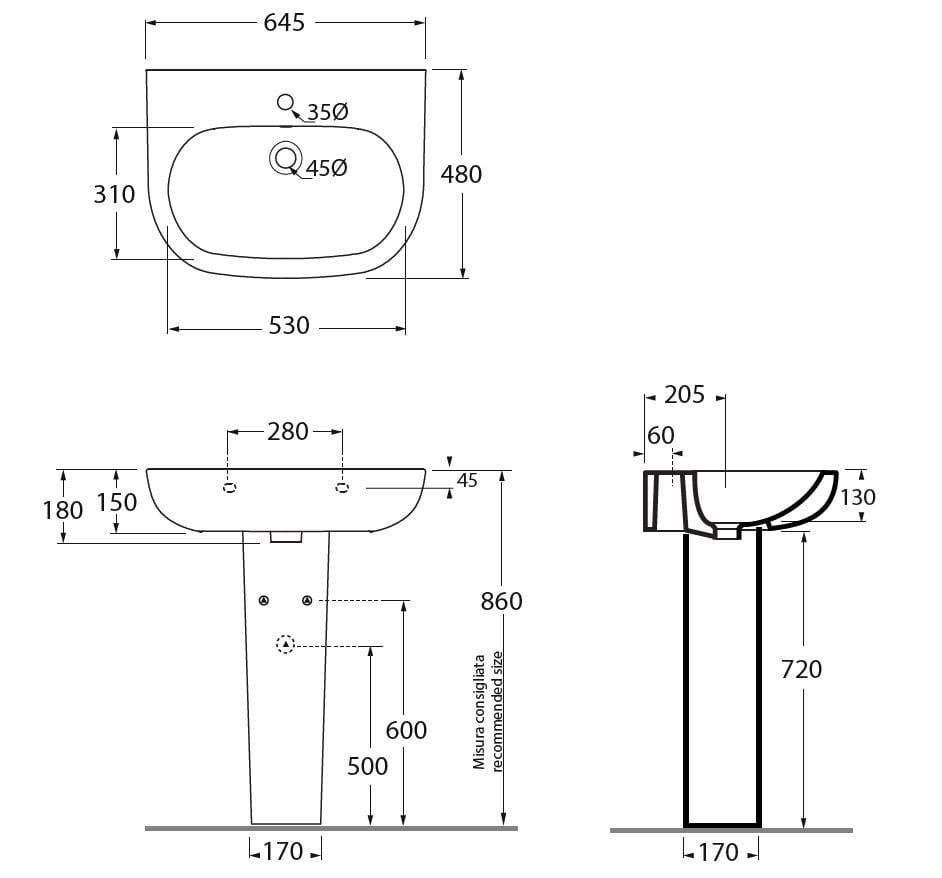 Керамическая раковина на колонне Azzurra Ceramica практичный ARCH-00150009 - Вид №5