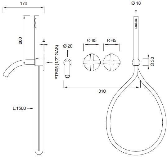Ceadesign Набор из 2-х гидропрогрессивных смесителей для ванны с ручным душем Cross Crx 23 - Вид №1