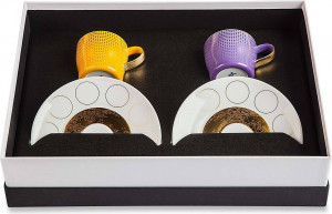 10578971 Furstenberg Набор чашек для эспрессо с блюдцами Furstenberg "Лунный свет" 70мл (желтая и фиолетовая), 2 шт, п/к Фарфор, Керамика