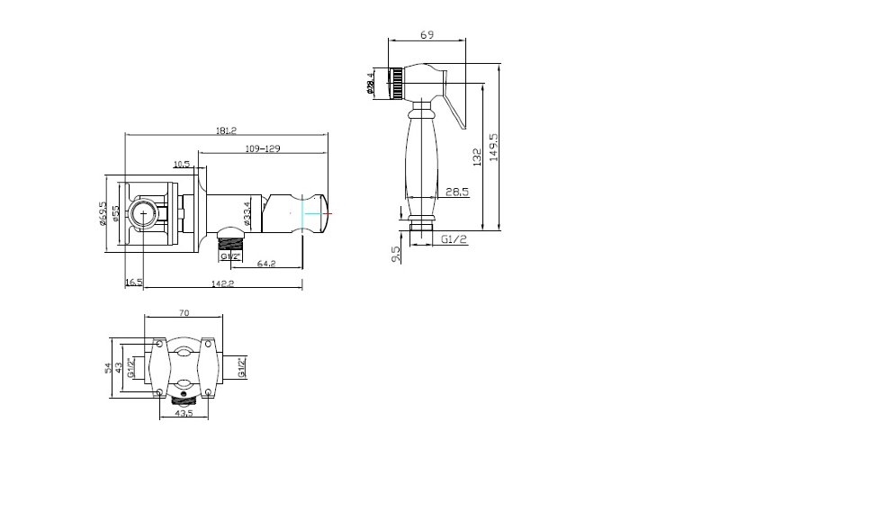 Гигиенический душ со смесителем [V63-B]  Burlington V63-B  - Вид №3