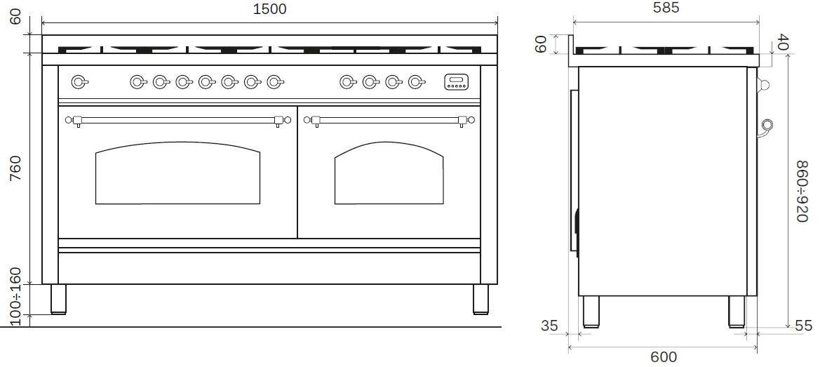 Ilve Отдельностоящая стальная кухня Nostalgie P15n Santreyd - Вид №12