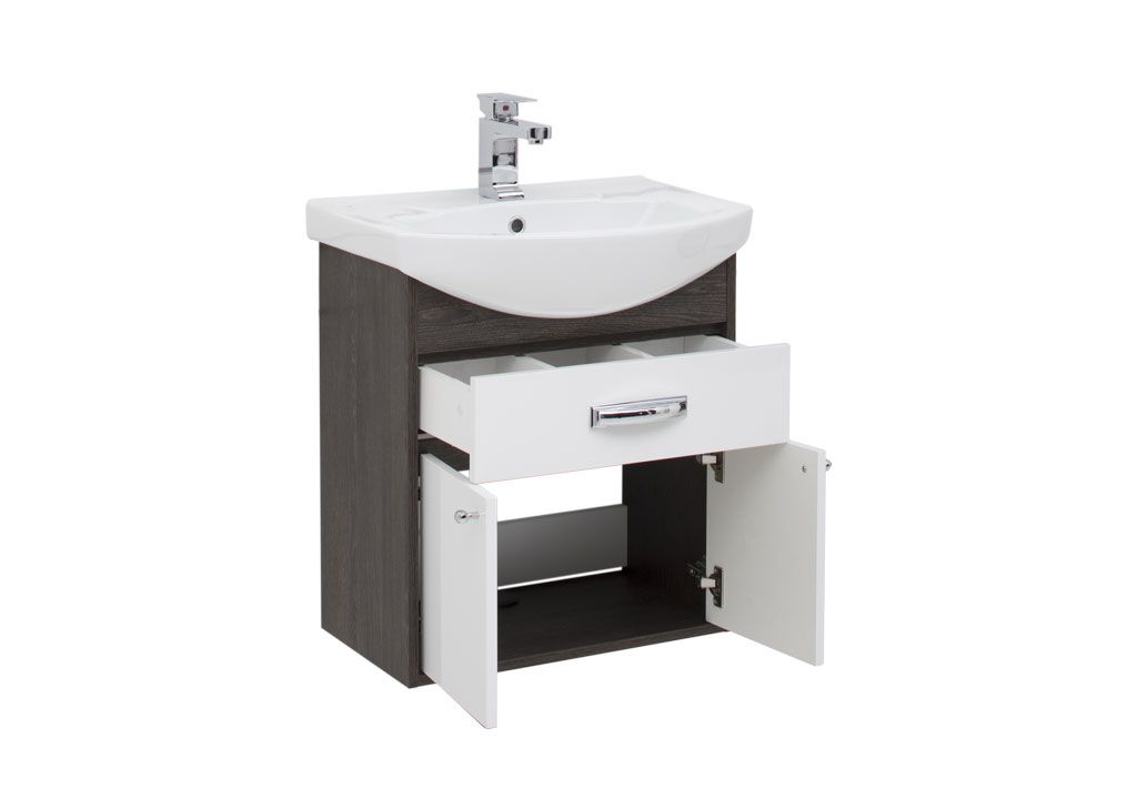 Тумба с раковиной Aquanet Грейс 60 дуб кантербери/белый (1 ящик, 2 дверцы) 0019837400182641 - Вид №1