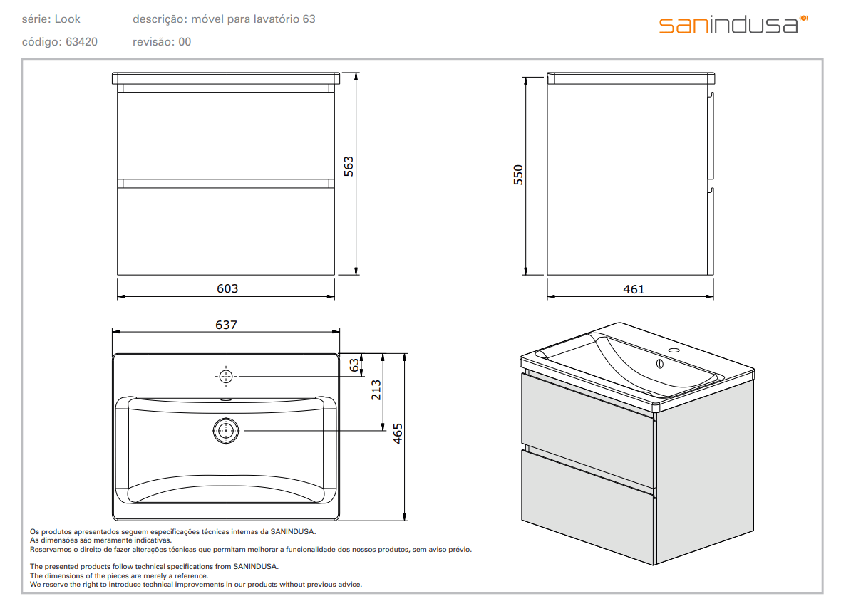Тумба под раковину 63x47 Sanindusa Look 6342000, белая - Вид №1