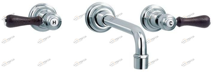 rvb Смеситель для умывальника настенный на 3 отверстия 1935 wood 1936.11.50-cc