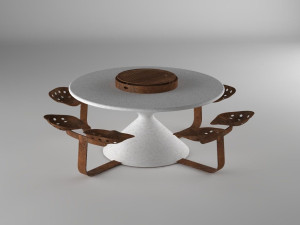 Круглый стол для общественных мест со встроенными стульями