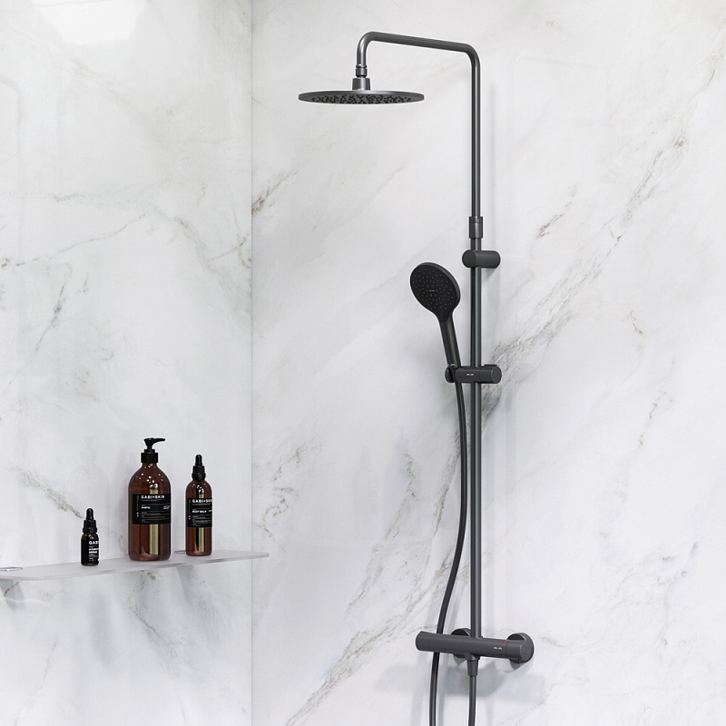 F0780422 душ.система набор:см-ль д/душа термостатверх.душ d220 мм ручной душ 120 мм 3 функци AM.PM Like