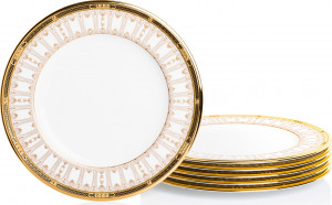 10654841 Noritake Набор тарелок акцентных Noritake "Чатлайн, золотой кант" 24см, 6 шт Фарфор костяной