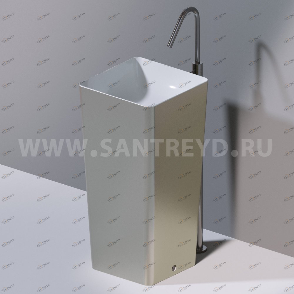 L506T0R0VT351 Раковина напольная ELITE SQUARE 420х420х870 мм без отверстия под смеситель Белый матовый декор платина AeT ITALIA