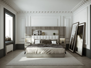 Деревянная кровать со встроенным освещением с высоким изголовьем