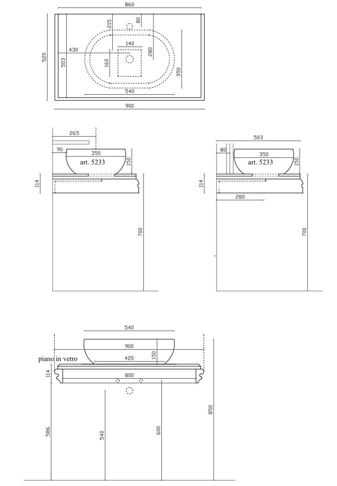 Стеклянная столешница с одной раковиной Galassia MIDAS ARCH-00023666 - Вид №2