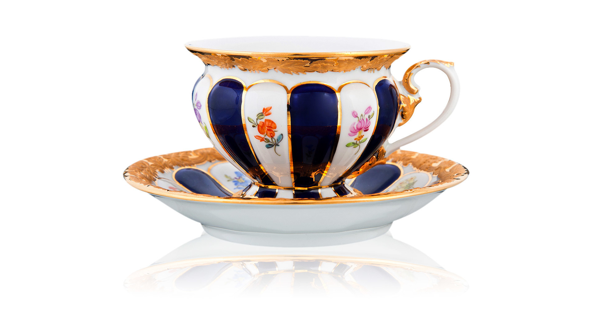 10640084 Meissen Сервиз чайный 6/15 "Форма - Икс" (россыпь цветов, кобальт) Фарфор  - Вид №2