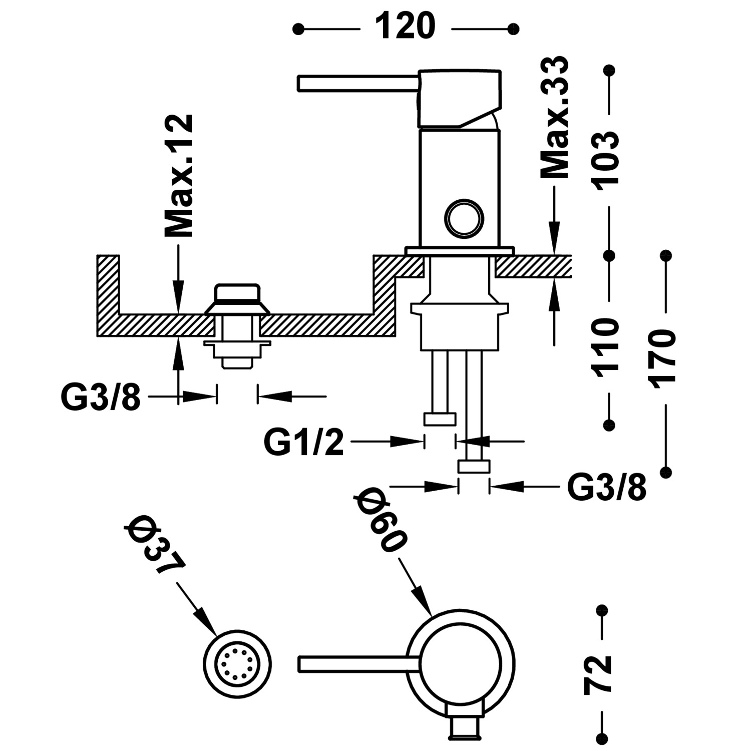 РАБОЧИЙ смеситель для биде с одной ручкой и переходом в маленький душ-26113010 TRES  - Вид №1