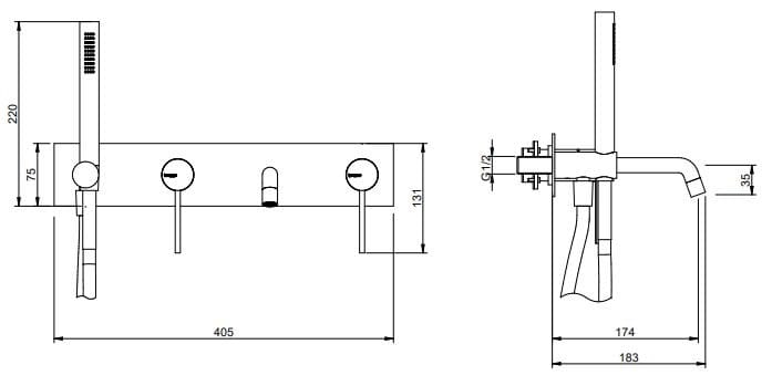 Латунный утопленный настенный набор для ванны с пластиной Rubinetterie Treemme Up+ ARCH-00123162 - Вид №2