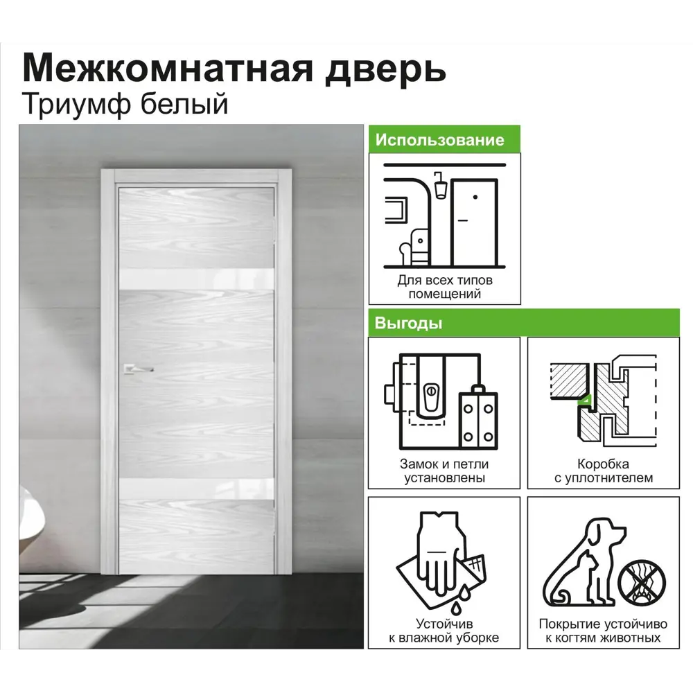 Дверь межкомнатная остеклённая с замком в комплекте Триумф 200x90 см ПВХ цвет белый 82333068 STLM-2082881 CASAPORTE  - Вид №1